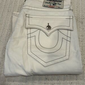 True Religion Men’s White Slim Straight Jeans w/ Contrast Stitch corduroy pants